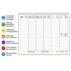 Planning Settimanale COLORS 2026 Spiralato, A4 21x30cm, 55 Fogli, Orario con Righe Bianche e Grigie 4 2