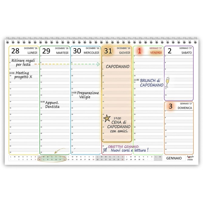 Planning Settimanale COLORS 2026 Spiralato, A4 21x30cm, 55 Fogli, Orario con Righe Bianche e Grigie 8