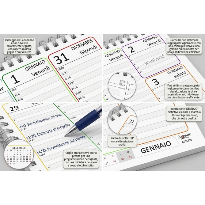Planning Settimanale COLORS 2026 Spiralato, A4 21x30cm, 55 Fogli, Orario con Righe Bianche e Grigie 9