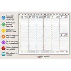 Planning Settimanale colors 2027 Spiralato SPAGNOLO, A4 21x30cm, 55 Fogli, Orario con Righe Bianche e Grigie 2 2