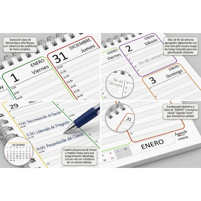 Planning Settimanale colors 2027 Spiralato SPAGNOLO, A4 21x30cm, 55 Fogli, Orario con Righe Bianche e Grigie 4