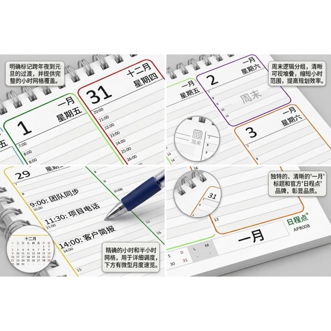 Planning settimanale 2027 spiralato COLORS in lingua CINESE 21x30cm A4 orario 55fogli 6