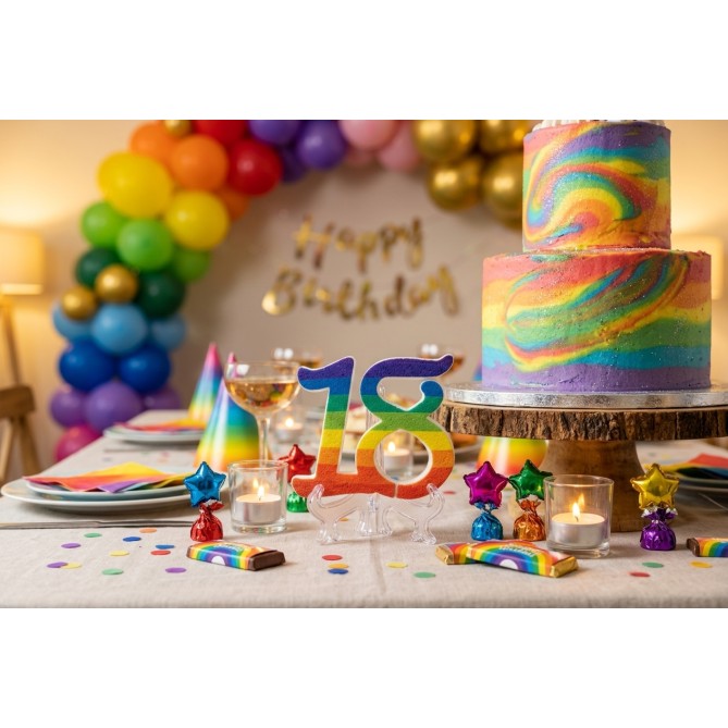 Numero 18 in 3D di Polistirolo stampato ARCOBALENO , 10 cm Altezza, Decorazione per Compleanni e Torte 1