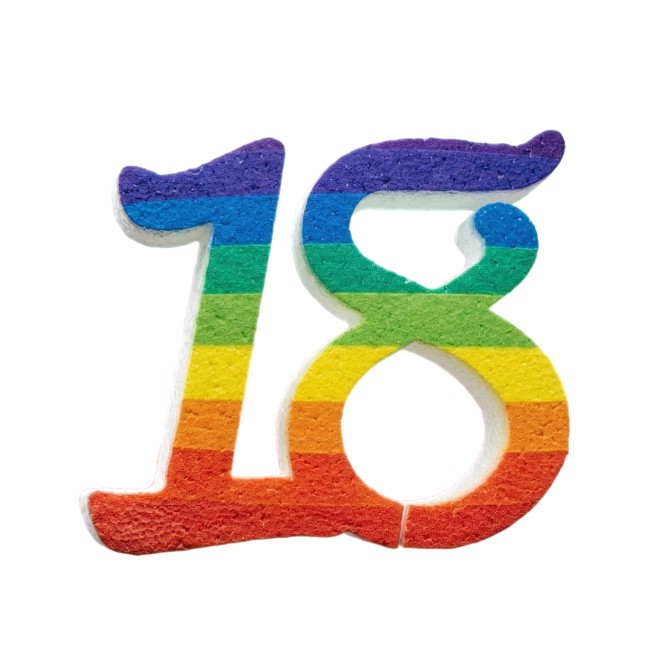 Numero 18 in 3D di Polistirolo stampato ARCOBALENO , 10 cm Altezza, Decorazione per Compleanni e Torte 4