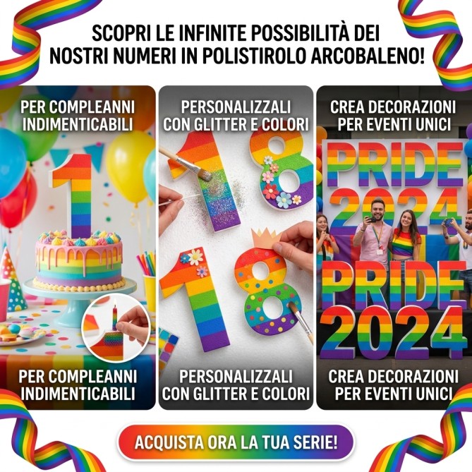 Numero in Polistirolo 3D, Stampa Arcobaleno, Spessore 4 cm, per Feste, Decorazioni e Fiere 21