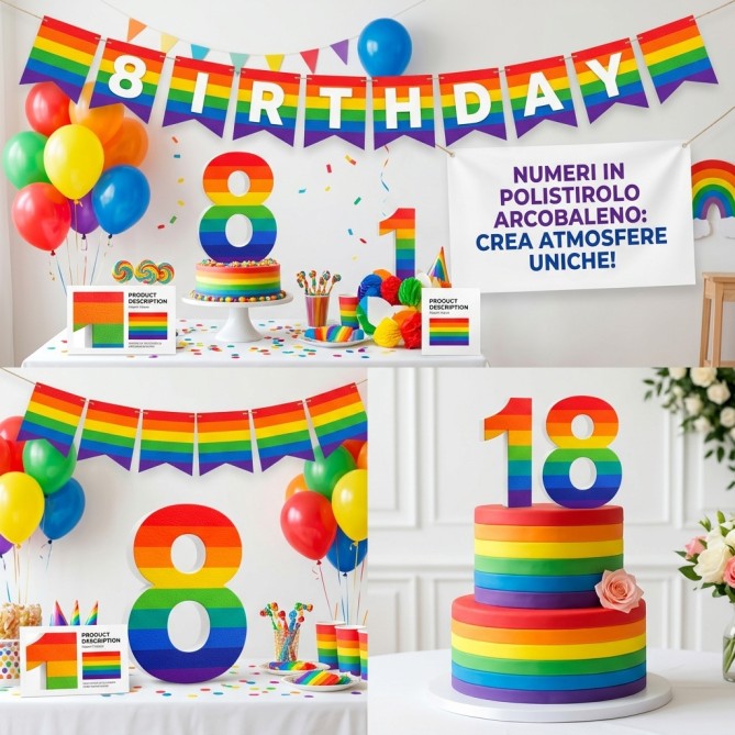 Numero in Polistirolo 3D, Stampa Arcobaleno, Spessore 4 cm, per Feste, Decorazioni e Fiere 23