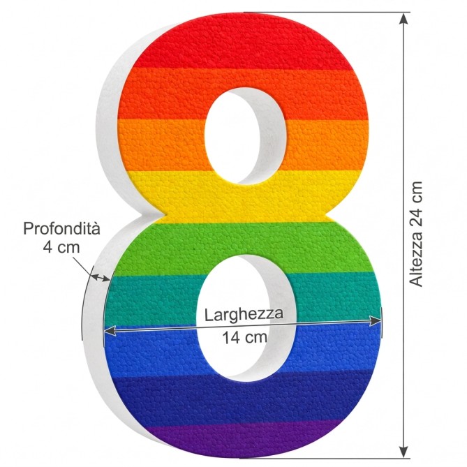 Numero in Polistirolo 3D, Stampa Arcobaleno, Spessore 4 cm, per Feste, Decorazioni e Fiere 26