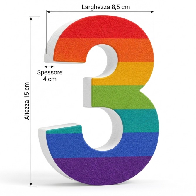 Numero in Polistirolo 3D, Stampa Arcobaleno, Spessore 4 cm, per Feste, Decorazioni e Fiere 27