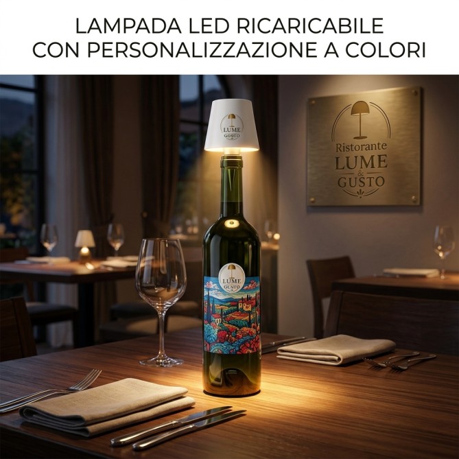 Tappo per Bottiglie a Forma di Lampada PERSONALIZZATA con Illuminazione LED Ricaricabile, Bianco, 13x10,5x10,5 cm 7