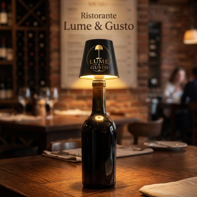 Tappo per Bottiglie a Forma di Lampada PERSONALIZZATA con Illuminazione LED Ricaricabile, nero, 13x10,5x10,5 cm 6