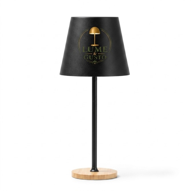 Lampada PERSONALIZZATA da Tavolo LED in Metallo ricaricabile , NERA, 3 Modalità di Illuminazione, Base in Legno, 39x10 cm 1