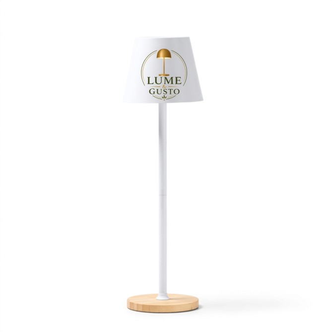 Lampada PERSONALIZZATA da Tavolo LED in Metallo ricaricabile, BIANCA, 3 Modalità di Illuminazione, Base in Legno, 39x10 cm 1