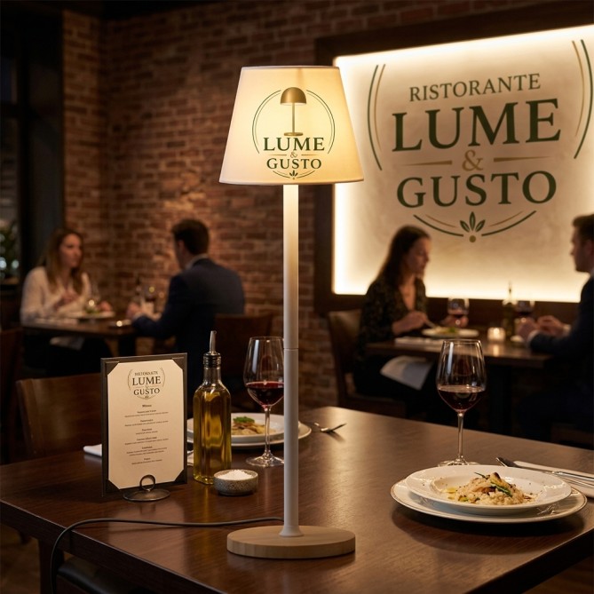 Lampada PERSONALIZZATA da Tavolo LED in Metallo ricaricabile, BIANCA, 3 Modalità di Illuminazione, Base in Legno, 39x10 cm 2