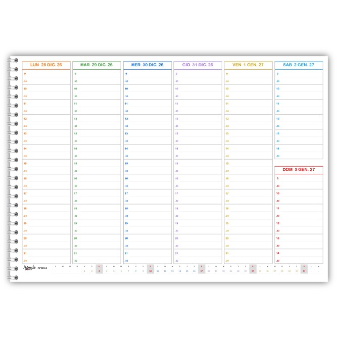 Planning Settimanale 2027 Spiralato, Giorni Colorati, Orari con Mezz'ora, Formato A3 42x30 cm 3