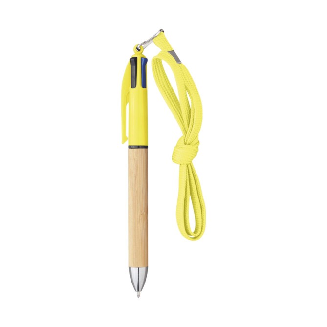 Penna 4 colori in plastica e fusto in bamboo con laccio da 40cm - 2 PEZZI 2