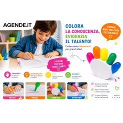 Set di 5 evidenziatori in diversi colori con supporto a forma di mano 1 2