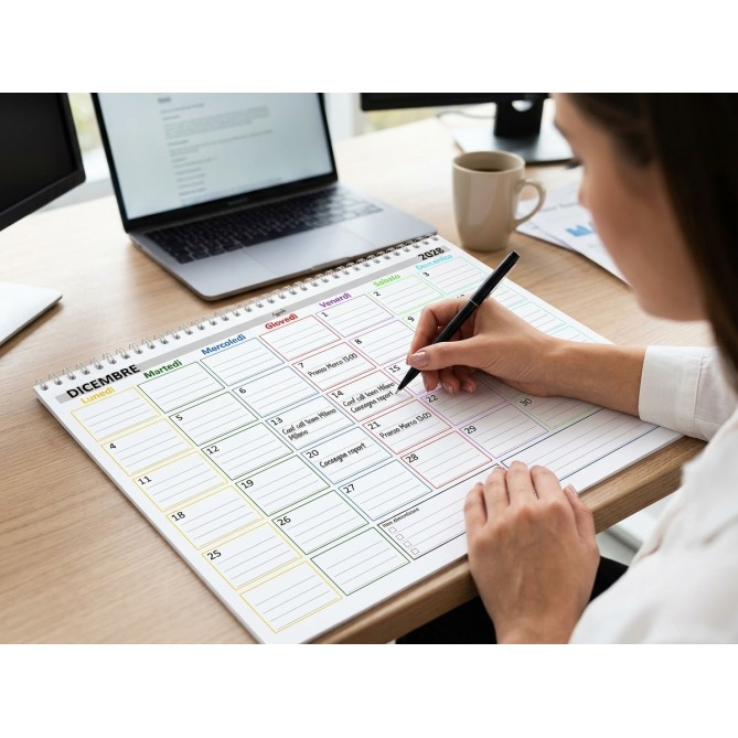 Planning Mensile A4 2027-2028 SPAGNOLA , Agenda Spiralata 21x30cm, 24 Fogli , settimana Colorata 2