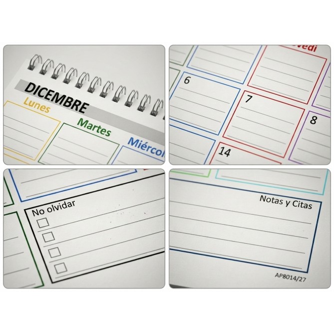 Planning Mensile A4 2027-2028 SPAGNOLA , Agenda Spiralata 21x30cm, 24 Fogli , settimana Colorata 3