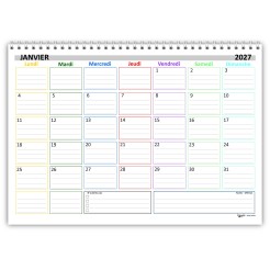 Planning Mensile A4 2027-2028 FRANCESE , Agenda Spiralata 21x30cm, 24 Fogli , settimana Colorata 5