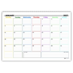 Planning Mensile A4 2027-2028 INGLESE, Agenda Spiralata 21x30cm, 24 Fogli , settimana Colorata 2