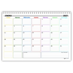 Planning Mensile A4 2027-2028 SPAGNOLA , Agenda Spiralata 21x30cm, 24 Fogli , settimana Colorata 6