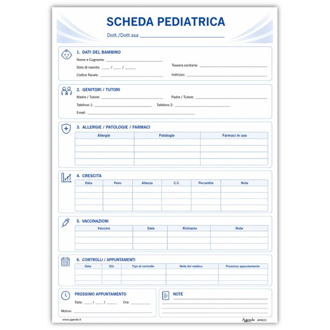 Agendepoint® Medical Forms - Scheda Pediatrica Professionale, 50 Schede, Crescita, Vaccinazioni e Controlli Sotto Controllo 4