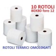 10 Rotoli Termici Omologati Universali 80x80 Foro12 Per Casse E Ricevitorie 1