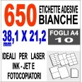 Etichette Adesive Bianche 38,1x21,2 Opaca 10 Fogli Stampanti Laser Inkjet Fotocopiatrice 1