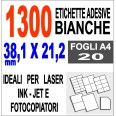 Etichette Adesive Bianche 38,1x21,2 Opaca 20 Fogli Stampanti Laser Inkjet Fotocopiatrice 1