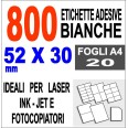 Etichette Adesive Bianche 52x30 Opaca 20 Fogli Stampanti Laser Inkjet Fotocopiatrice 1