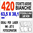 Etichette Adesive Bianche 63,5x38,1 Opaca 20 Fogli Stampanti Laser Inkjet Fotocopiatrice 1
