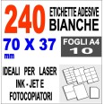 Etichette Adesive Bianche 70x37 Opaca 10 Fogli Stampanti Laser Inkjet Fotocopiatrice 1