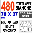 Etichette Adesive Bianche 70x37 Opaca 20 Fogli Stampanti Laser Inkjet Fotocopiatrice 1
