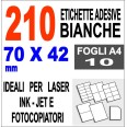 Etichette Adesive Bianche 70x42 Opaca 10 Fogli Stampanti Laser Inkjet Fotocopiatric 1
