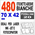 Etichette Adesive Bianche 70x42 Opaca 20 Fogli Stampanti Laser Inkjet Fotocopiatric 1