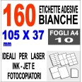 Etichette Adesive Bianche 105x37 Opaca 10 Fogli Stampanti Laser Inkjet Fotocopiatric 1