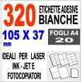 Etichette Adesive Bianche 105x37 Opaca 20 Fogli Stampanti Laser Inkjet Fotocopiatric 1