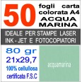 50 Fogli Carta Verde Acquamarina A4 80gr Risma 50ff Monocolore 1