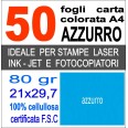 50 Fogli Carta Azzurro A4 80gr Risma 50ff Monocolore 1