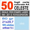 50 Fogli Carta Celeste A4 80gr Risma 50ff Monocolore 1