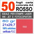 50 Fogli Carta Rosso A4 80gr Risma 50ff Monocolore 1