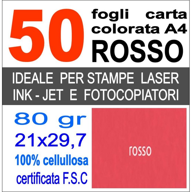 50 Fogli Carta Rosso A4 80gr Risma 50ff Monocolore 2