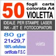 50 Fogli Carta Violetto A4 80gr Risma 50ff Monocolore 1