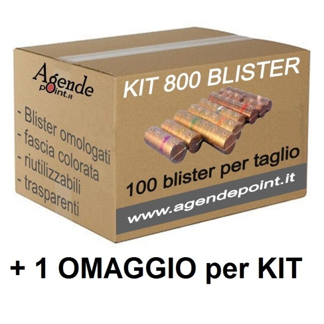 Kit 800 Blister Portamonete Euro, 100 Blister per Taglio, Plastica Trasparente con Fasce Colorate, 800 Pezzi Assortiti 1