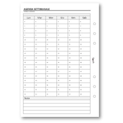 Ricambio agenda organizer settimanale senza data 15x21cm A5 6fori 30fogli 1 2