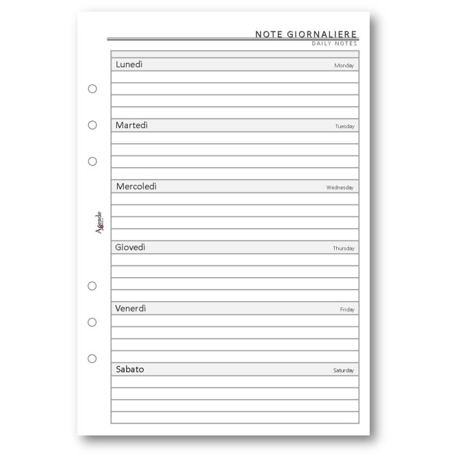 Ricambio agenda organizer settimanale senza data 15x21cm A5 6fori 30fogli 3