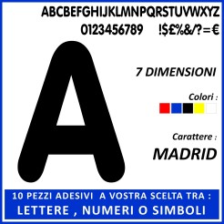 10 Pezzi Tra Numeri Lettere E Simboli Adesivi Serie Madrid In Plastica Semilucida 1