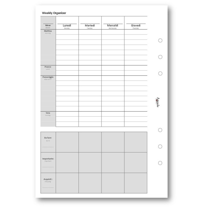 Ricambio agenda organizer appuntamenti note 15x21cm A5 6fori 30fogli 2
