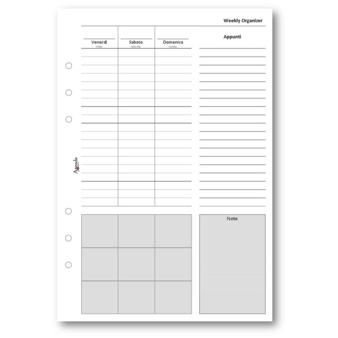 Ricambio agenda organizer appuntamenti note 15x21cm A5 6fori 30fogli 3