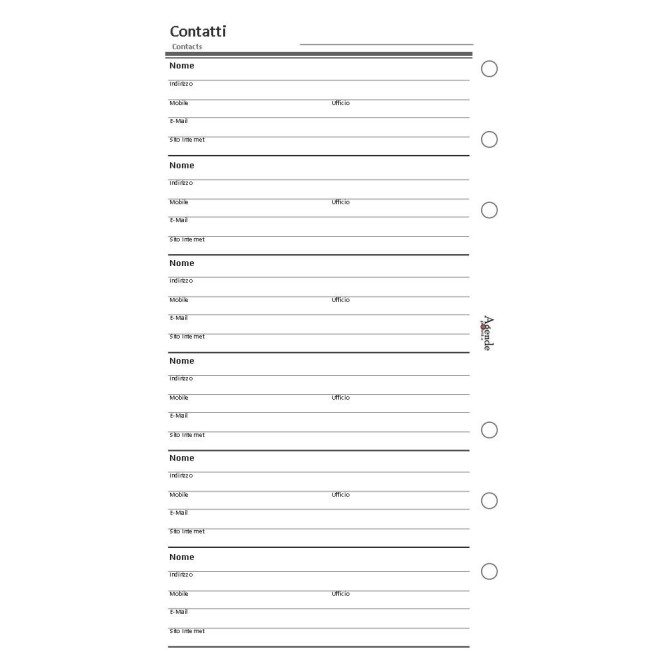 Ricambio agenda organizer contatti rubrica 9,5x17cm 6fori 50fogli bianco 3